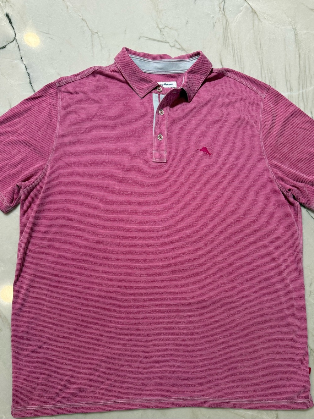 Tommy Bahama Tencel Modal Polo Shirt Men's XXL Pink Heather Stripe Marlin Logo